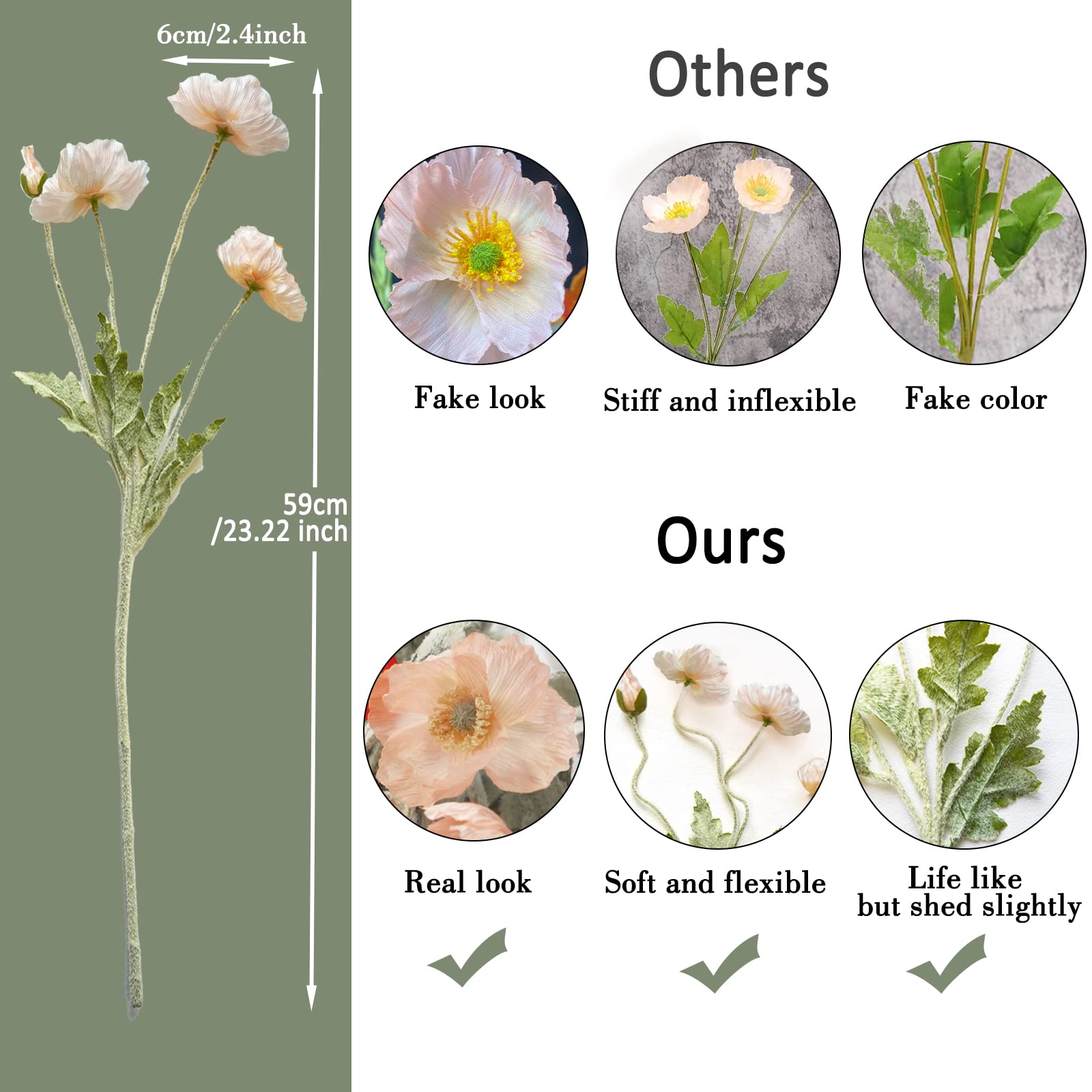 🔥Last Day 50% OFF🔥Artificial Poppy Silk Flowers for Home Decor, Wedding Bouquet(Set of 5 stems)📦BUY 2SETS GET 10% OFF & FREE SHIPPING NOW