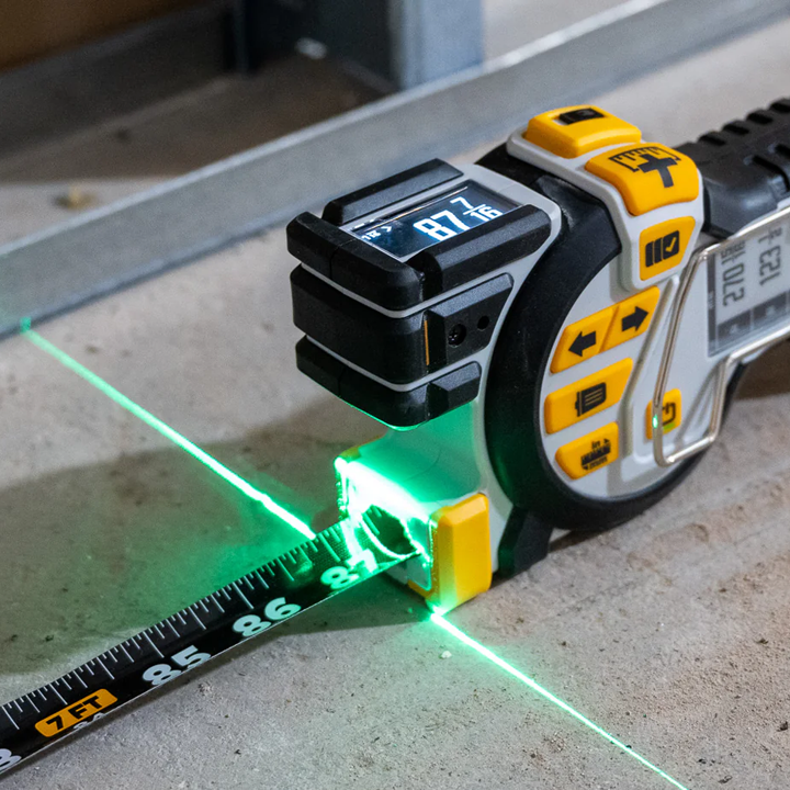 Professional Digital Tape Measure - Accurate Measuring Tool with Green Laser, E-Paper Measuring List, Measurements Shared Over Bluetooth, Replaceable Blades