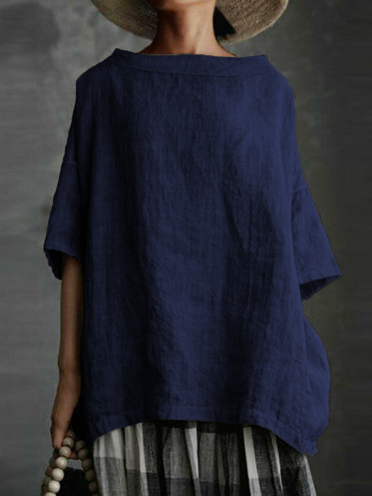 Vintage Boat Neck Oversize Solid Tunic