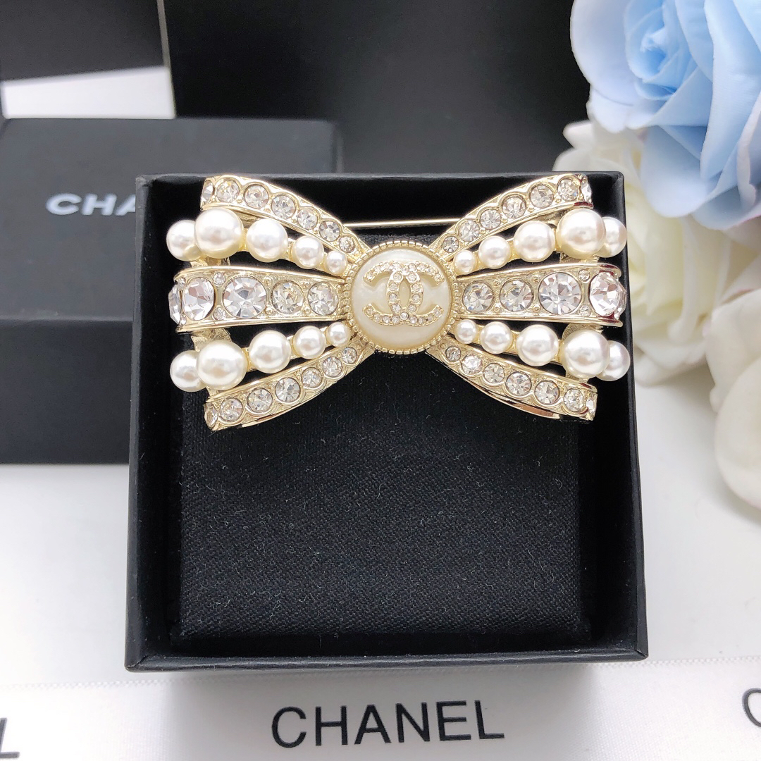 Chanel Pearl and Diamond Double C Brooch