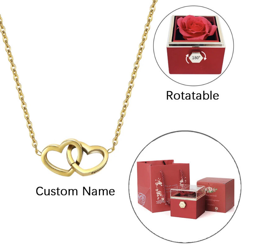 💥To Your Mom/Girlfriend/Daughte/Niece/Bestie - Love Hearts Necklace Customised With Rotatable Eternal Rose Box
