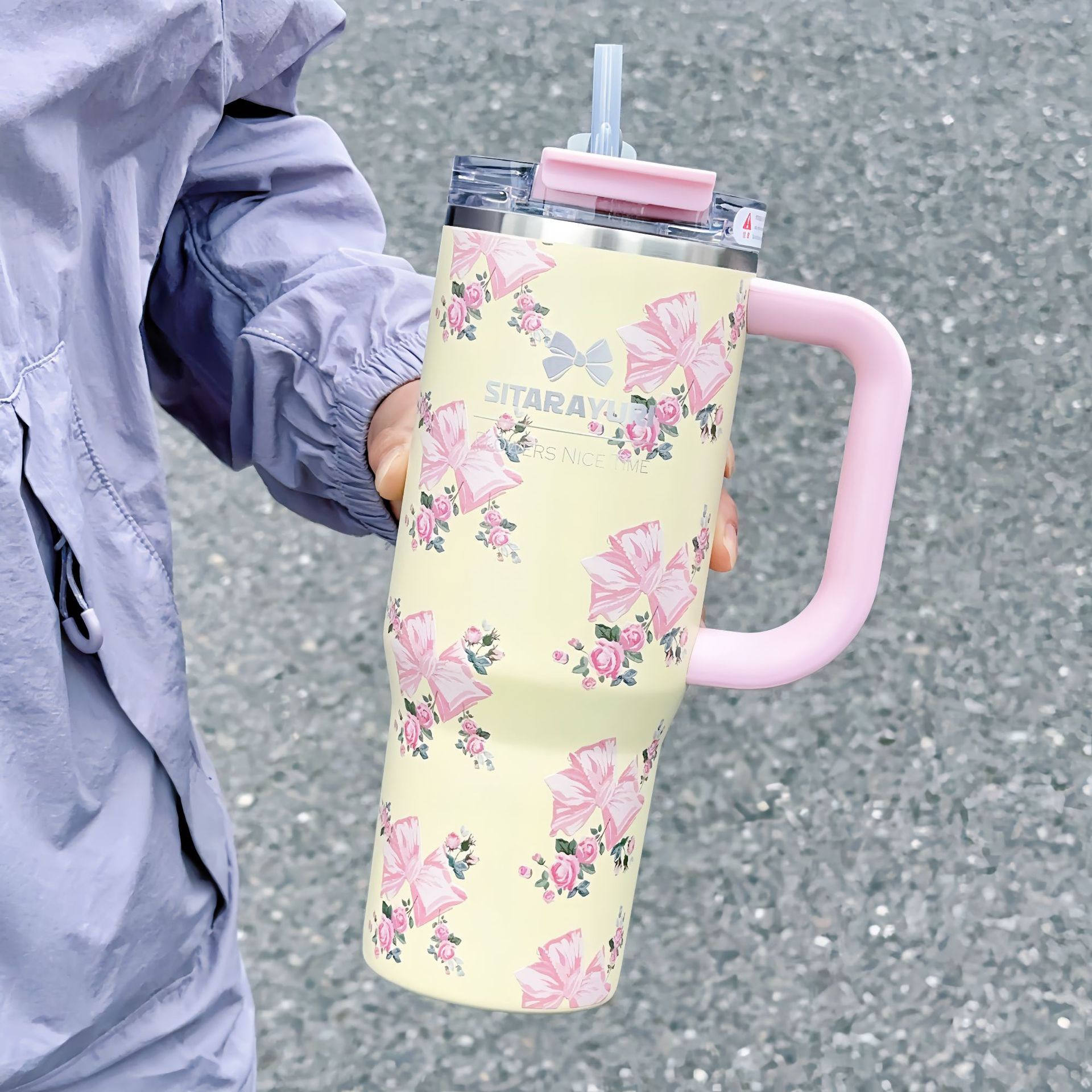 Giant Handle Straw Cup 304 Stainless Steel Large Capacity Car Insulated Cup Ice King Cup