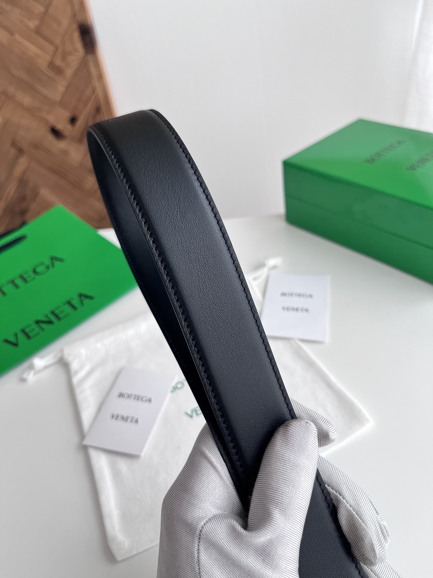 Bottega Veneta 25 smooth leather belt 3.5cm wide