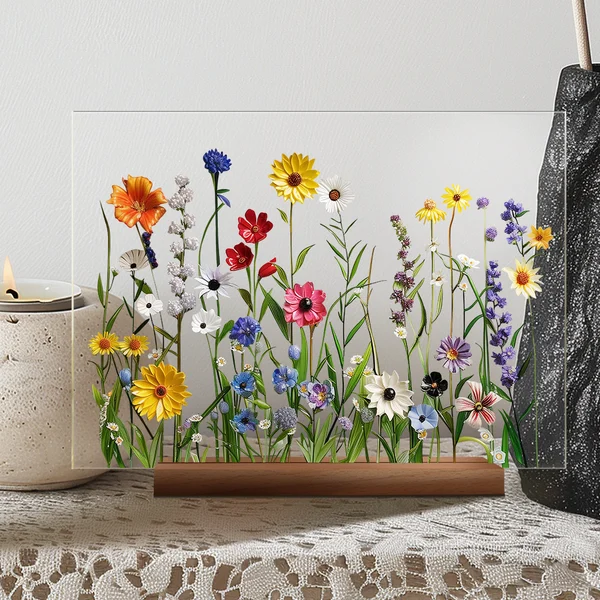 🌷🌼2024 NEW🌻🌺Painted Colorful Flower Pattern Decor With Wooden Base💖
