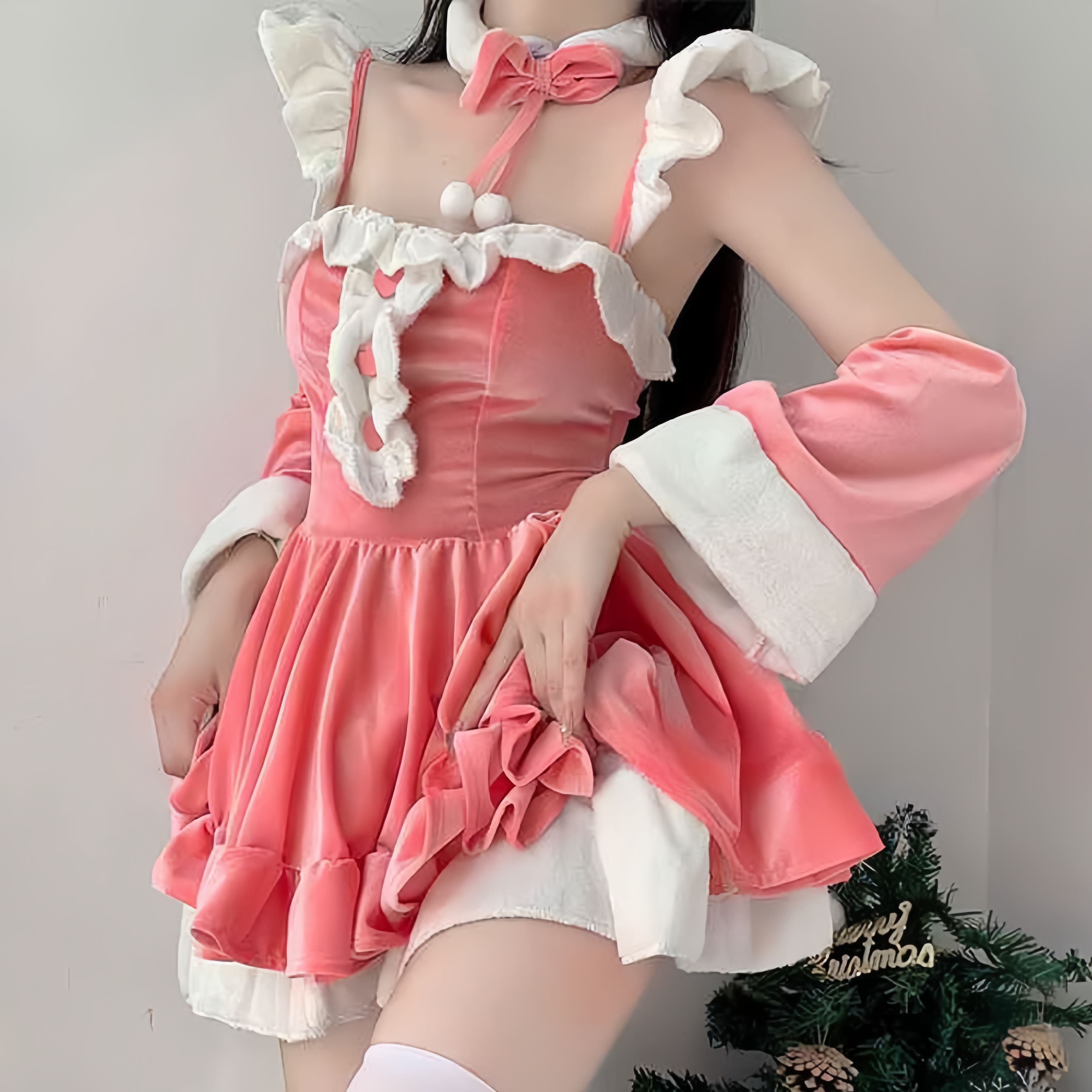 Love Heart Button Decor Ruffled Plush Slip Dress