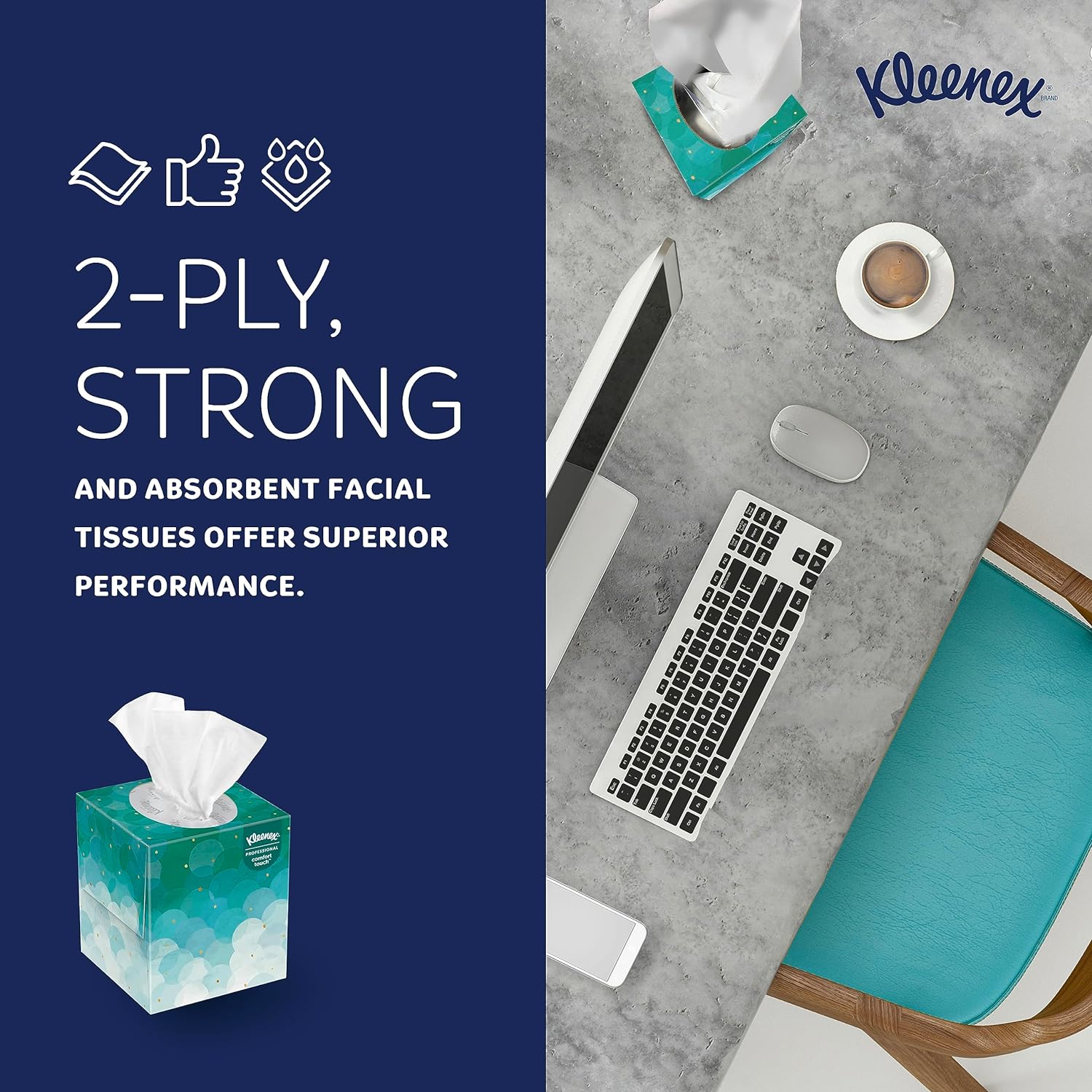 Kleenex® Professional Facial Tissues, Bulk (21271), 2-Ply, White, Upright Facial Tissue Cube Boxes for Business (90 Tissues/Box, 6 Bundles of 6 Boxes/Case, 36 Boxes/Case, 3,240 Tissues/Case)
