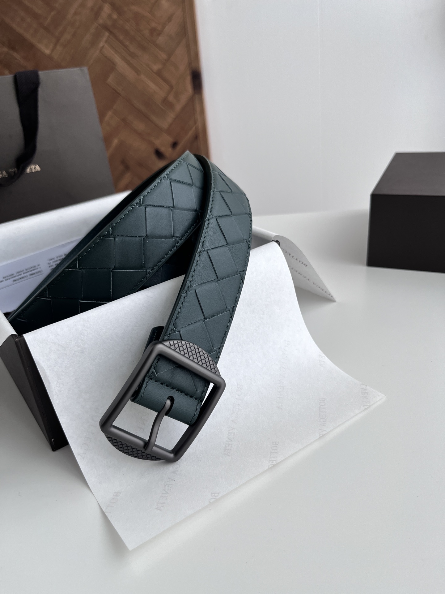 Bottega Veneta intreccio woven cowhide double-sided belt 3.5cm wide
