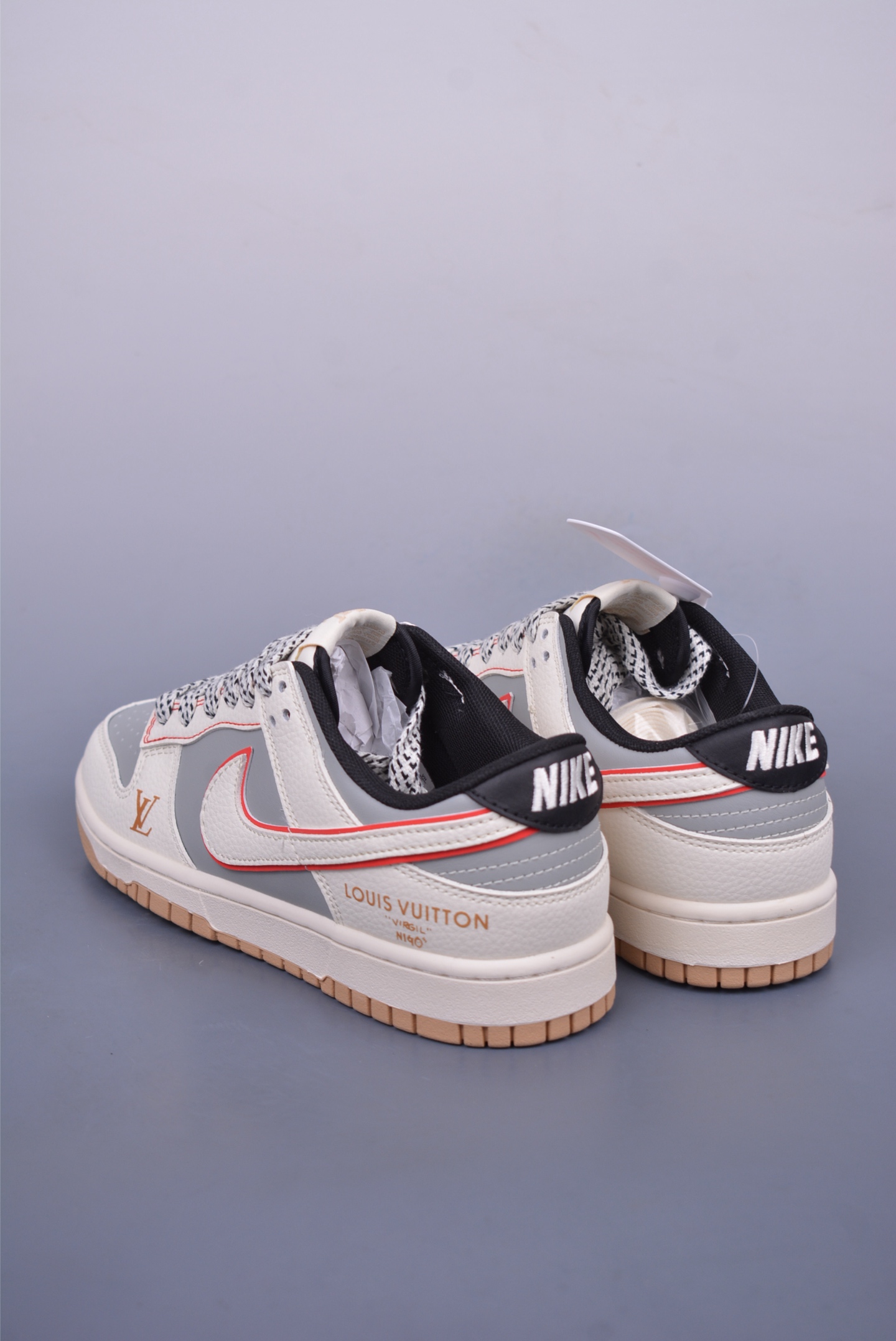LV x Nike SB Dunk Low low-top sneakers beige gray red SD6868-108