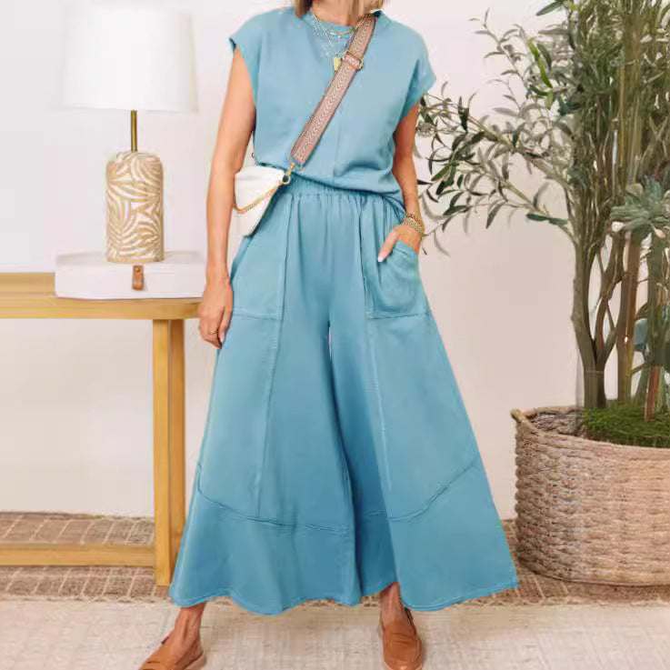 Sleeveless Colorblock Suit for Women with Pockets