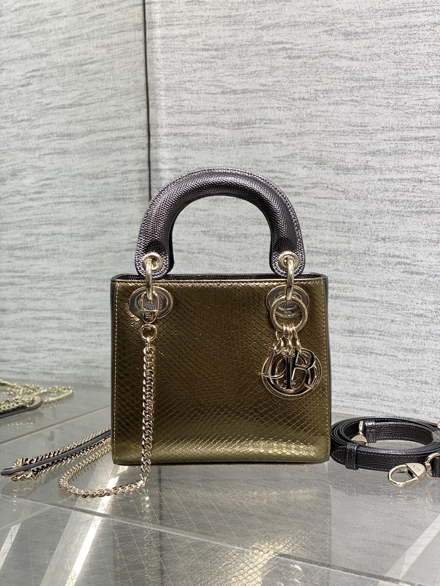 Dior Lady three-grid rare snakeskin Princess Diana bag