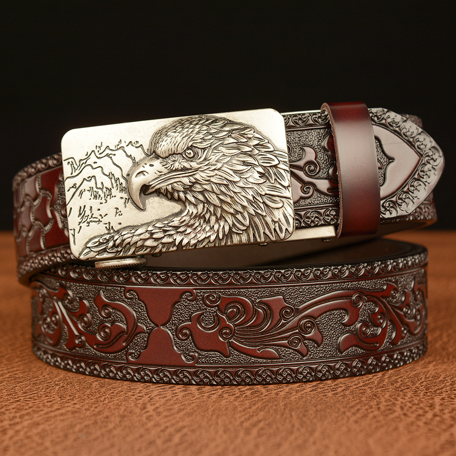 Bald Eagle Cowboy Leather 3D Manual Engraved Belt