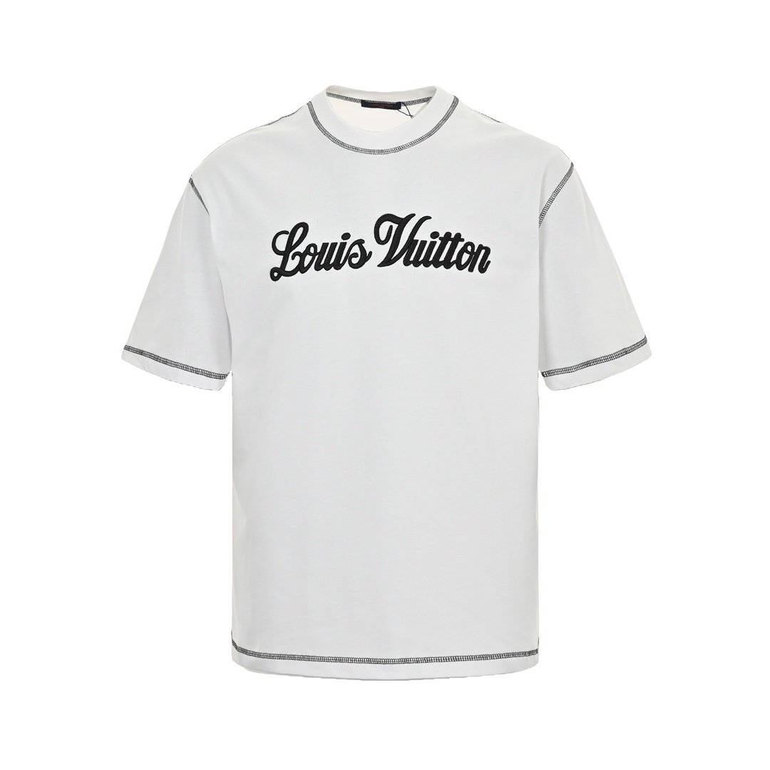 Louis Vuitton 24ss stitching script embroidered lettering short sleeves