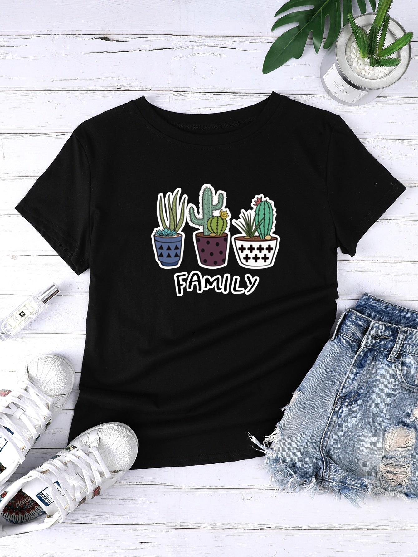 Letter & Cactus Print Tee