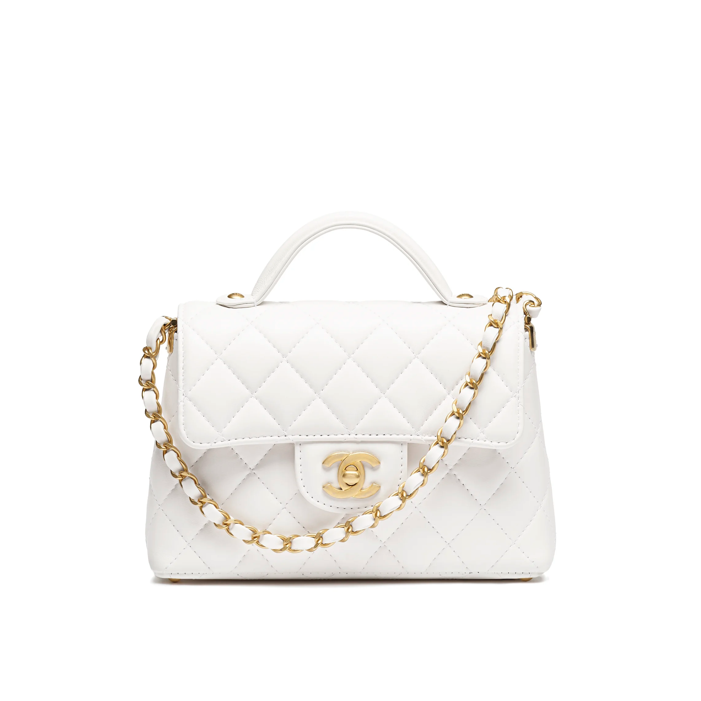 Chanel Small Flap Bag with Top Handle Lambskin & Gold-Tone Metal White AS5355-B19386-10601