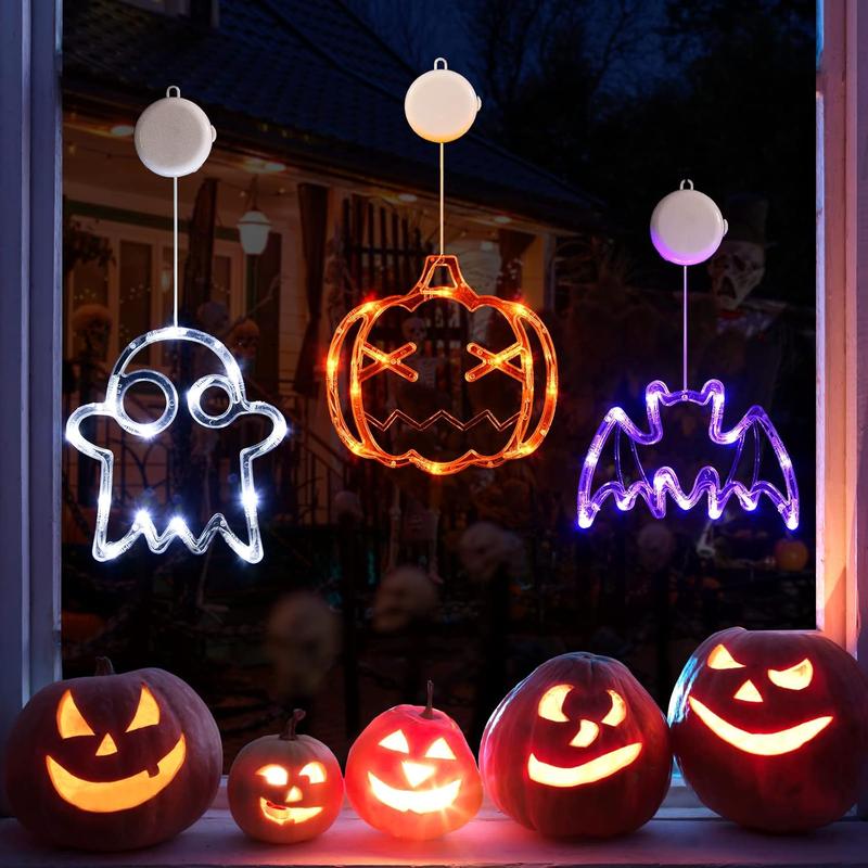 🌟🎃3 Pack Orange Pumpkin, White Ghost, Purple Bat Halloween Window Lights
