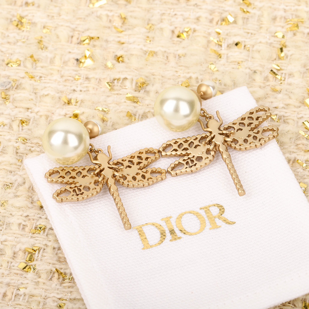 Dior Dragonfly Pearl Earrings