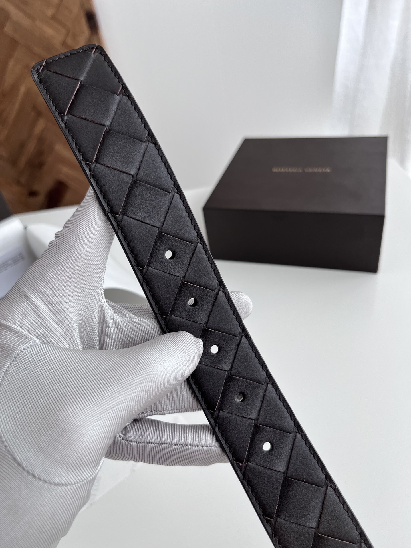 Bottega Veneta intreccio woven cowhide double-sided belt 3.5cm wide