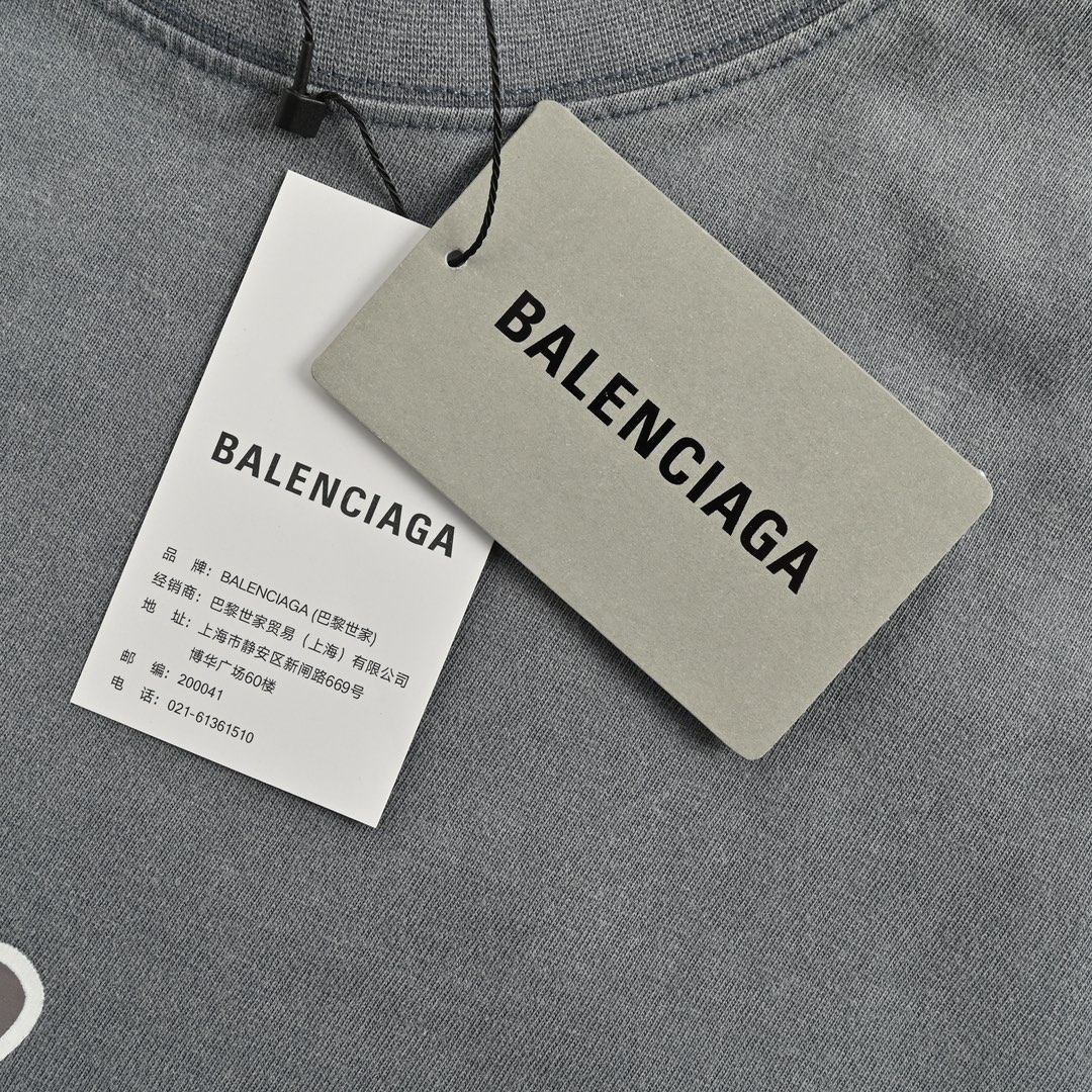 Balenciaga 24ss letter print washed short sleeves