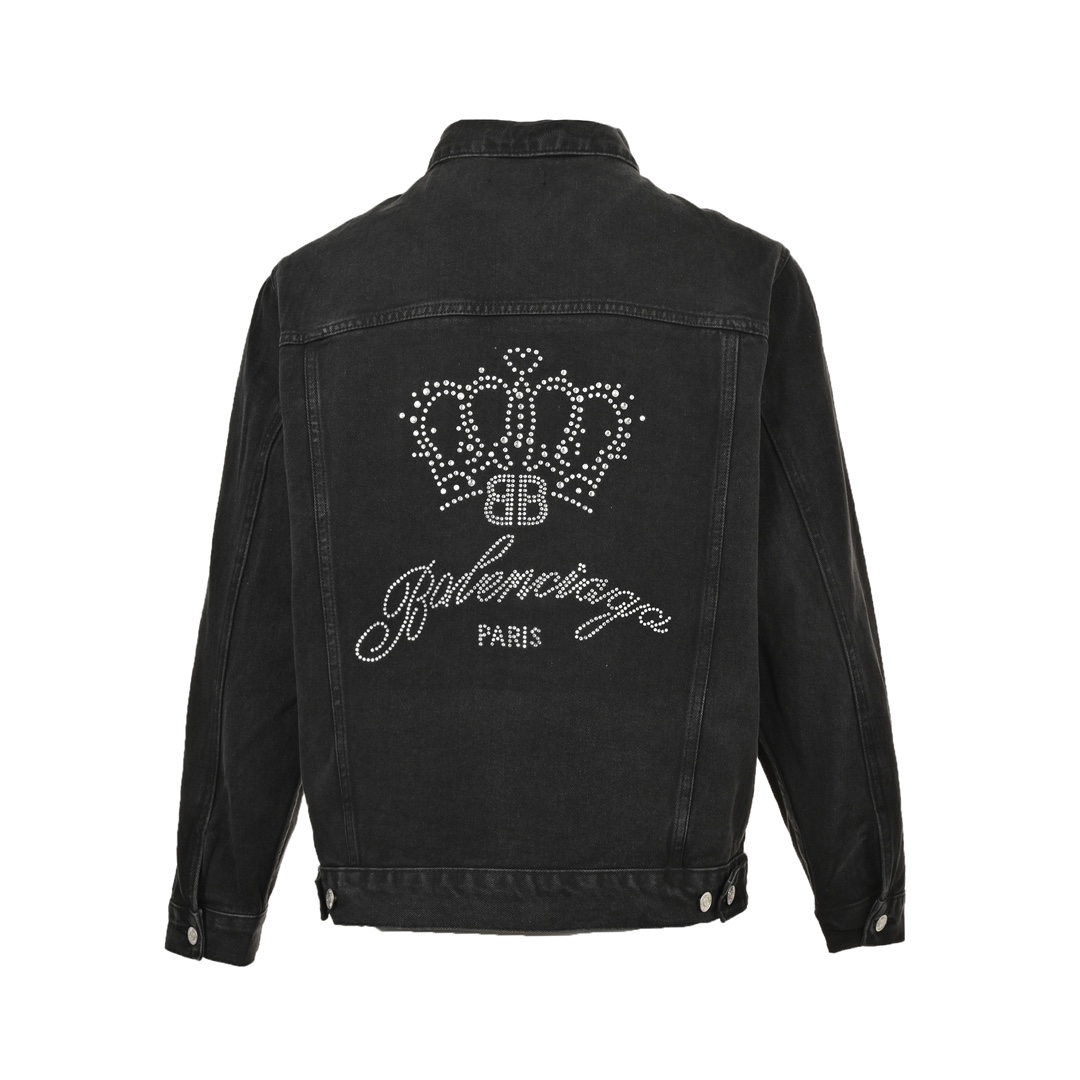 Balenciaga 24Fw denim jacket with crown and rhinestones on the back
