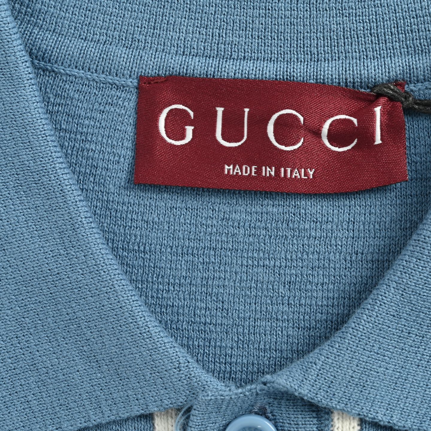 Gucci 25ss blue pocket jacquard knit polo short sleeve