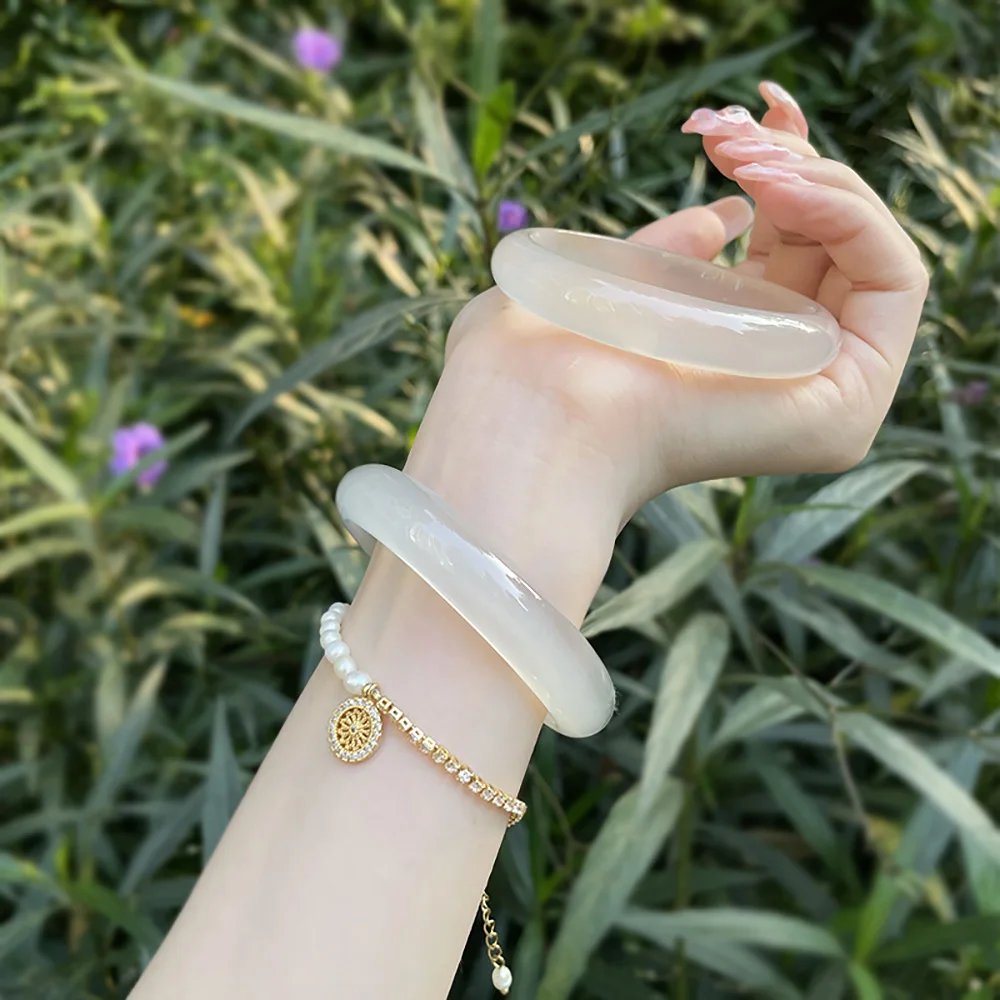 Natural White Jade Bracelet For Women Brazil Charm Jadeite 8mm Round Bangles Fine Jewelry Women's Accessories Free Shipping