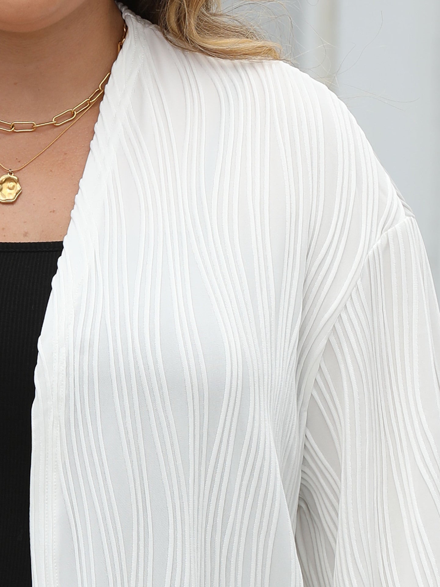Plus Size Women Cardigan Women Wave Striped Casual Loose Jacket Comfortable Top Lantern Sleeve Air Conditioning Shirt