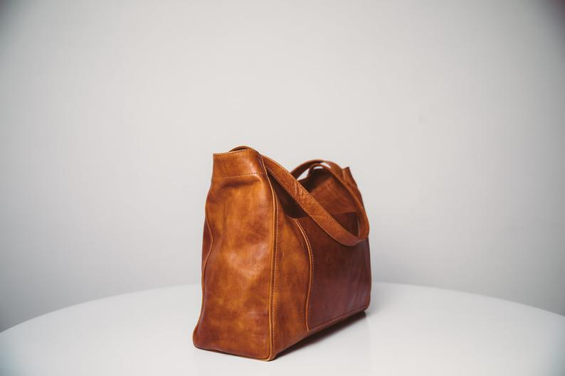 Women's Large Soft Leather Tote Bag With Pocket