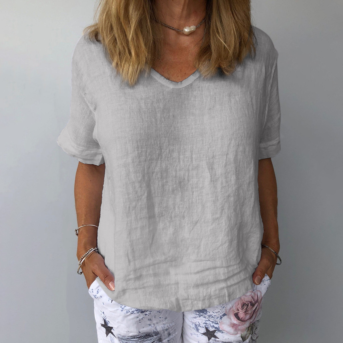 Solid Color V Neck Comfy Shirt