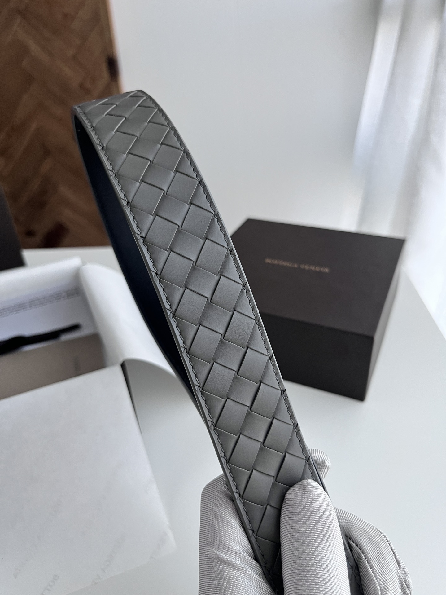 Bottega Veneta intreccio woven cowhide double-sided belt 3.5cm wide