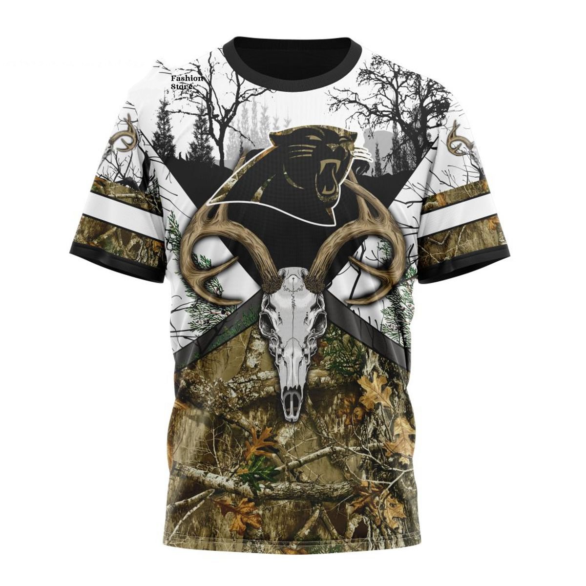 CAROLINA PANTHERS DEER SKULL AND FOREST 3D HOODIE