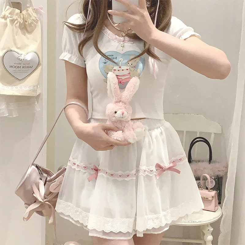 Sweet Love Lace Trim Bow Skort