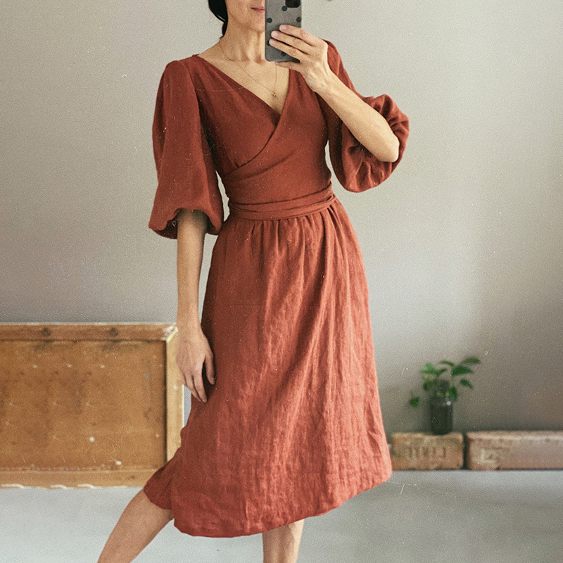 Casual Solid Color V Neck Strappy Midi Dress