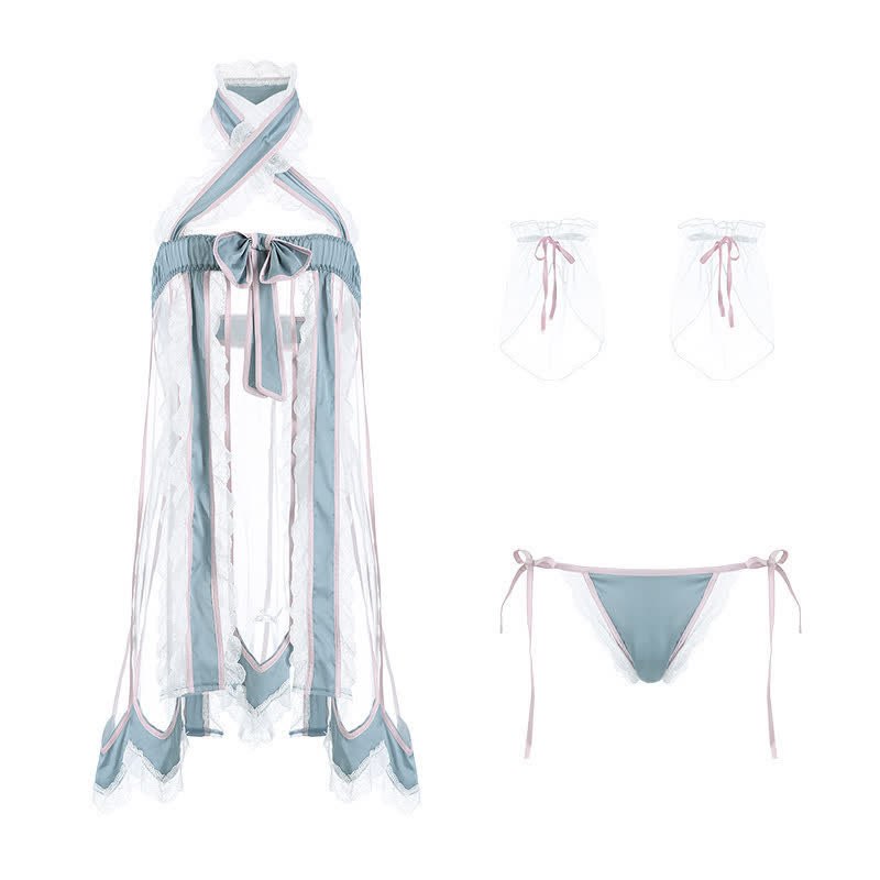 Vintage Hanfu Lace See Through Lingerie Set