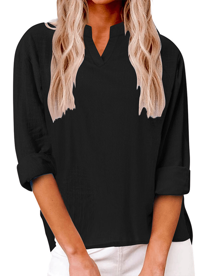 Women's V-Neck Long Sleeve Loose Design Casual Shirt