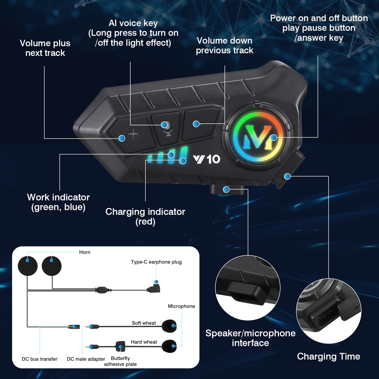 🔥ON SALE - 50% OFF🔥Motorcycle Helmet Speaker, IPX6 Automatic Answer/Call Music Control/Intelligent Noise/Wake up Siri, Compatible with All Helmets