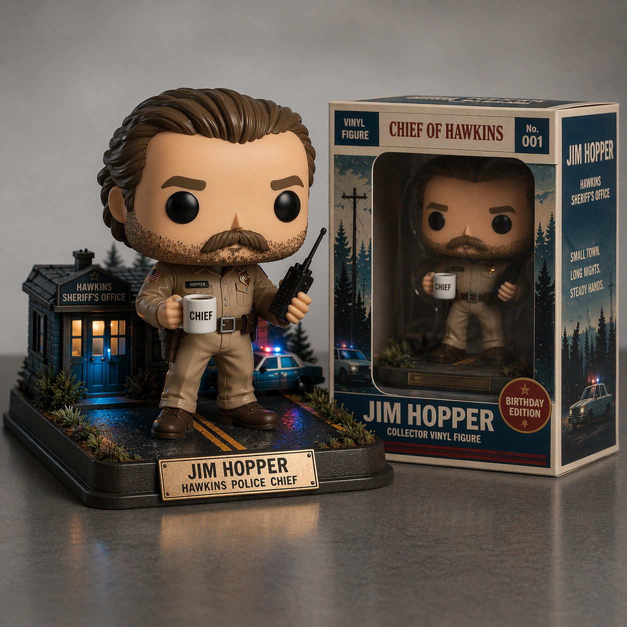 🚓 Jim Hopper: Hawkins Chief Birthday Edition – Protector Vinyl Figure 🍩