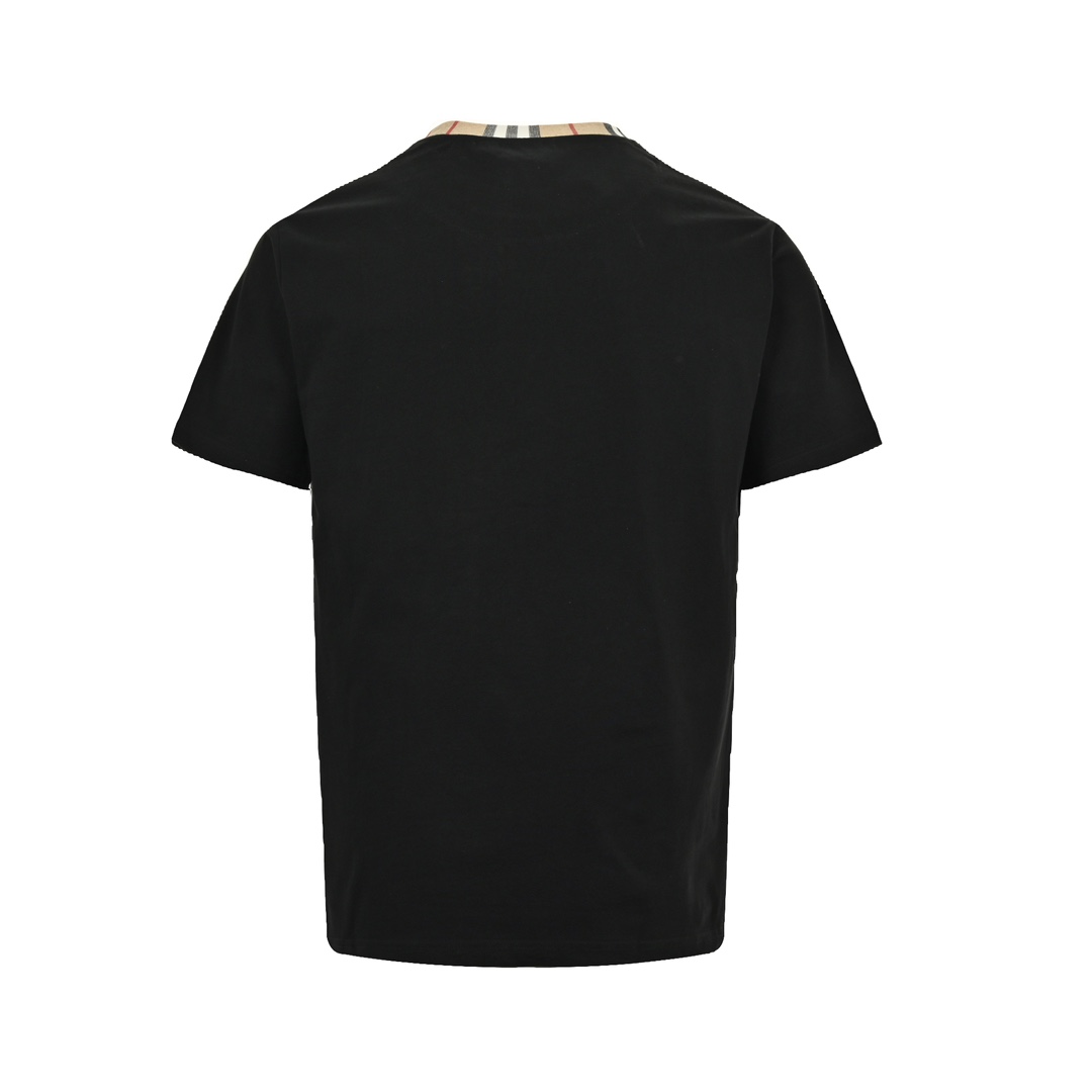 Burberry 24ss plaid collar stitching embroidered letter short sleeves