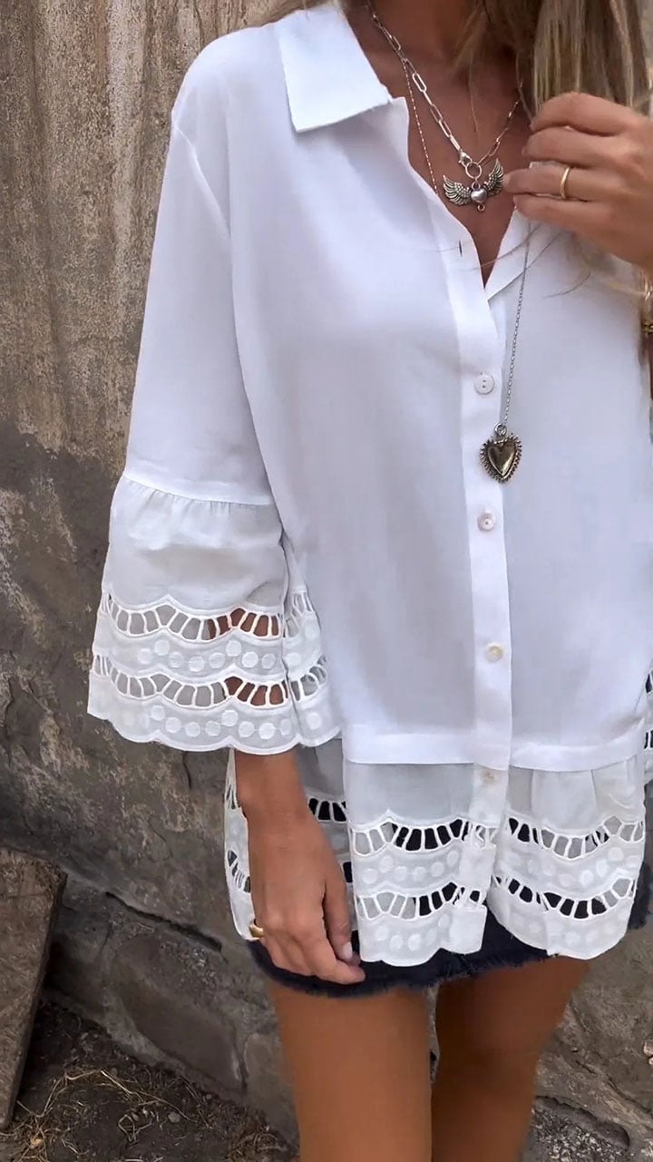 Mid-sleeve Shirt with Hollow Patchwork Design (Buy 2 Free Shipping)