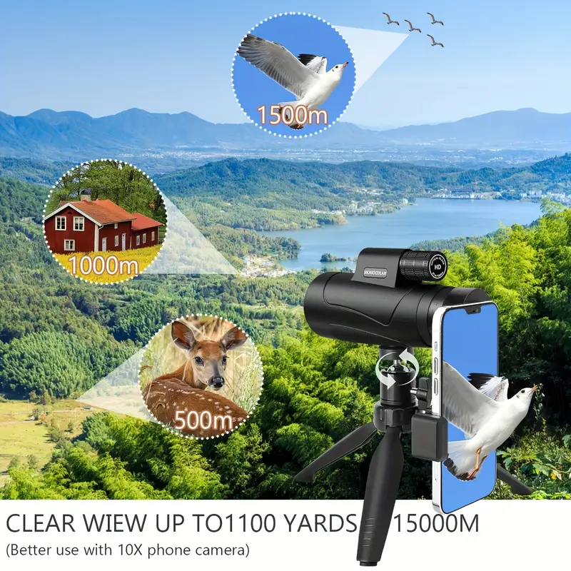 80x100 HD Waterproof Monocular Telescope With Smartphone Adapter (High Powered Night Vision)