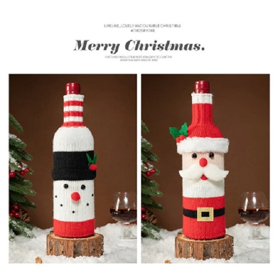 Cartoon Knitted Christmas Wine Bottle Set