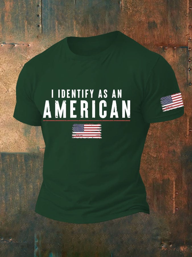 Men's Vintage I Identify As An American Print Round Neck T-Shirt