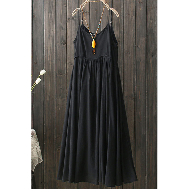 Cotton Linen Casual Sling Midi Dresses