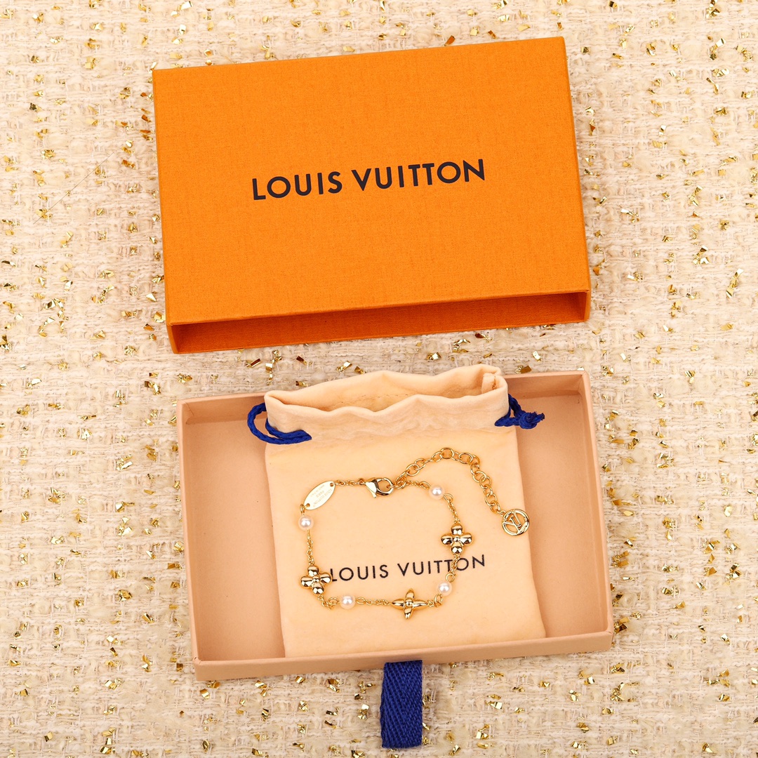 Louis Vuitton Gold Flower Pearl Bracelet