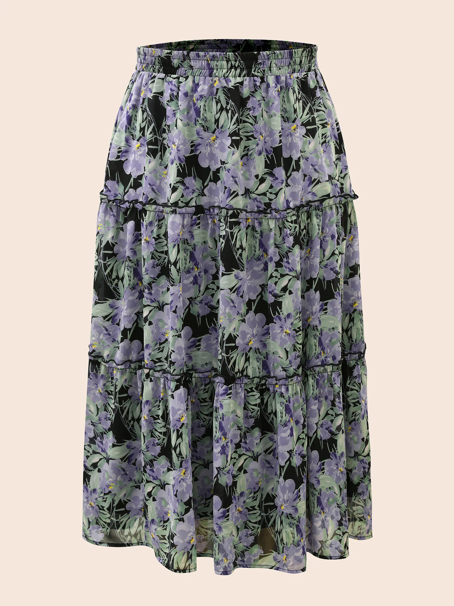 Floral Ruffle Layered Hem Skirt