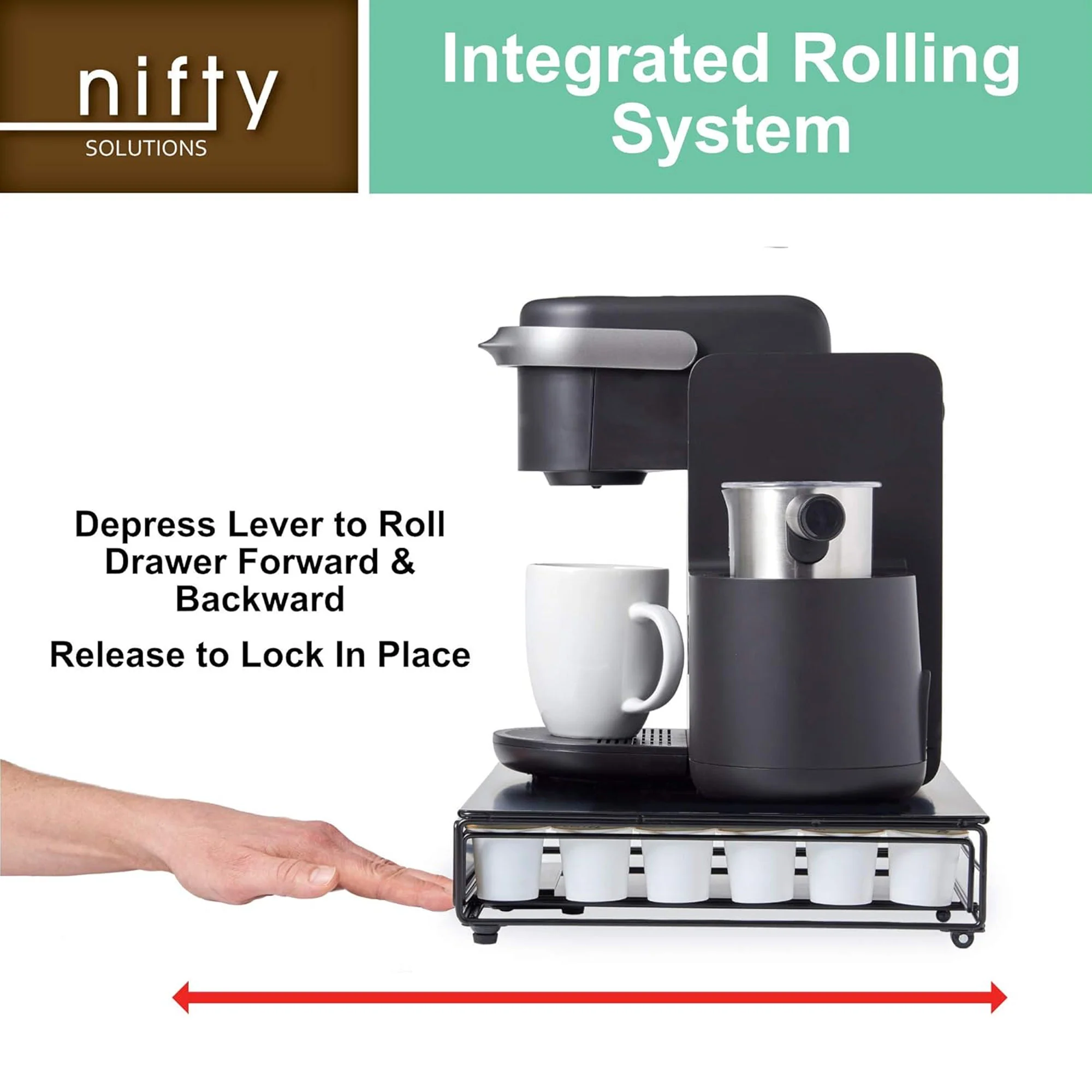 Nifty Compact Under Coffee K-Cups Pod Storage Drawer, 36 Pod Pack Holder, Black