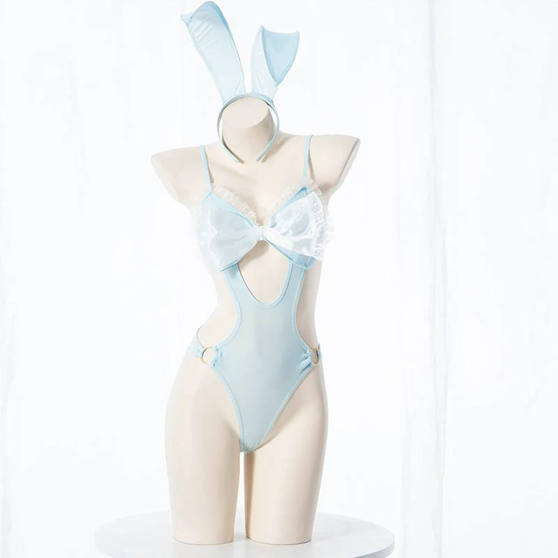 Cosplay Bunny Lace Bowknot Hollow Jumpsuit Lingerie
