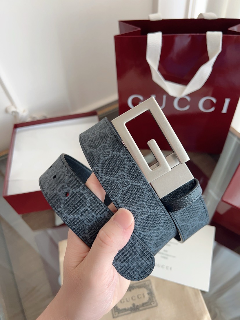 Gucci GG swivel buckle leather belt 3.5cm wide