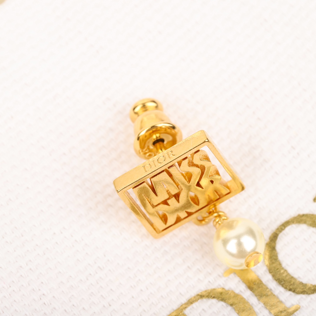 Dior Square Letter Pearl Earrings