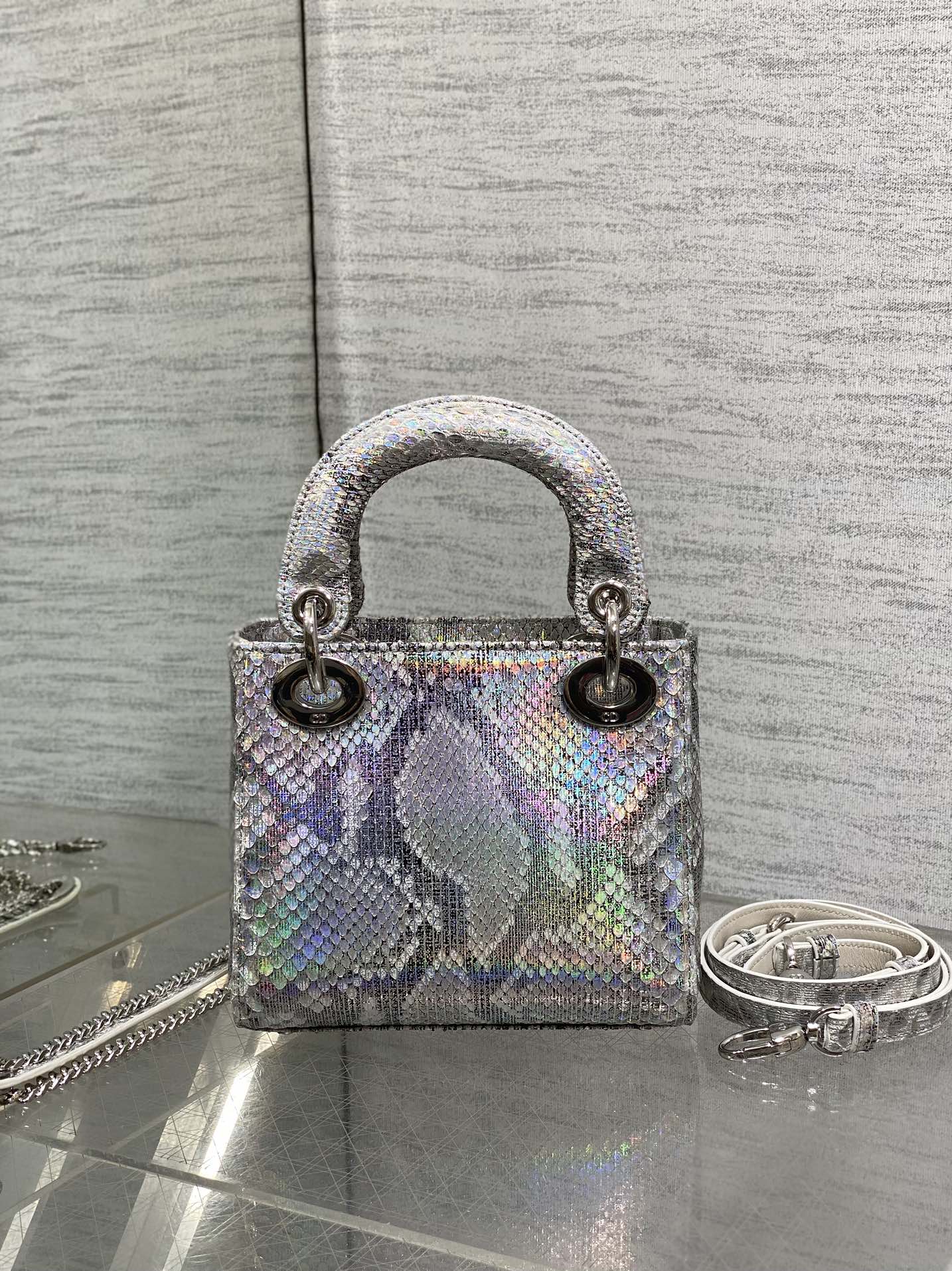 Dior Lady three-grid rare snakeskin Princess Diana bag