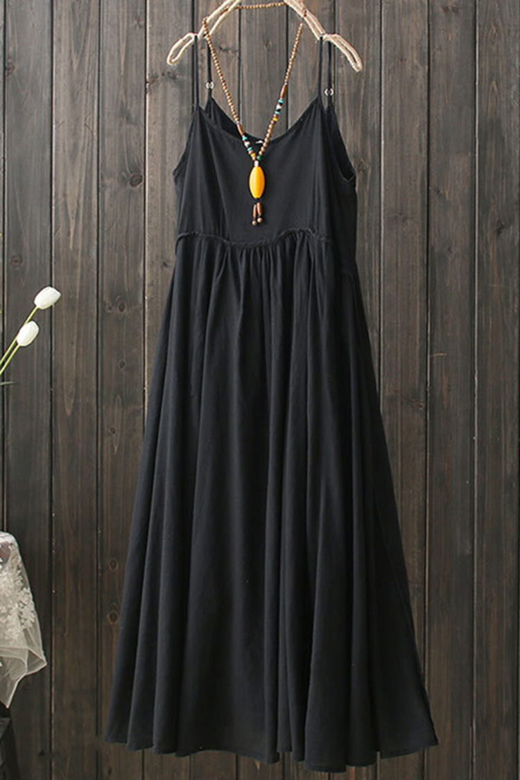 Cotton Linen Casual Sling Midi Dresses